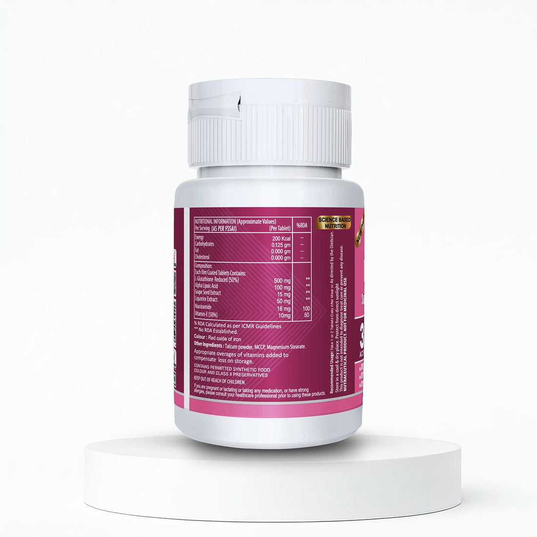 Vogue Wellness I-Glutathione supplement bottle on a white background