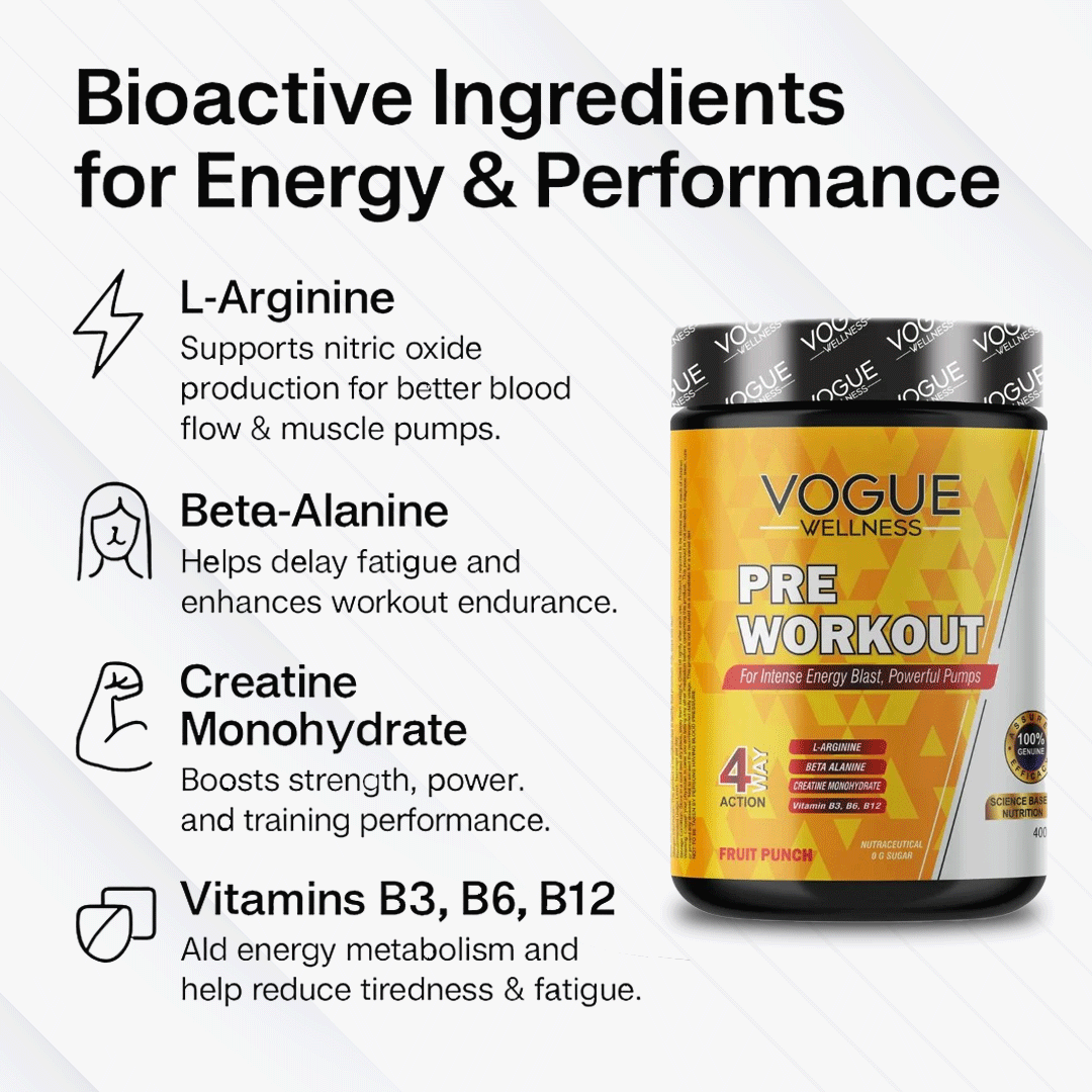 Pre-Workout Powder Fruity Punch Flavour | 400g