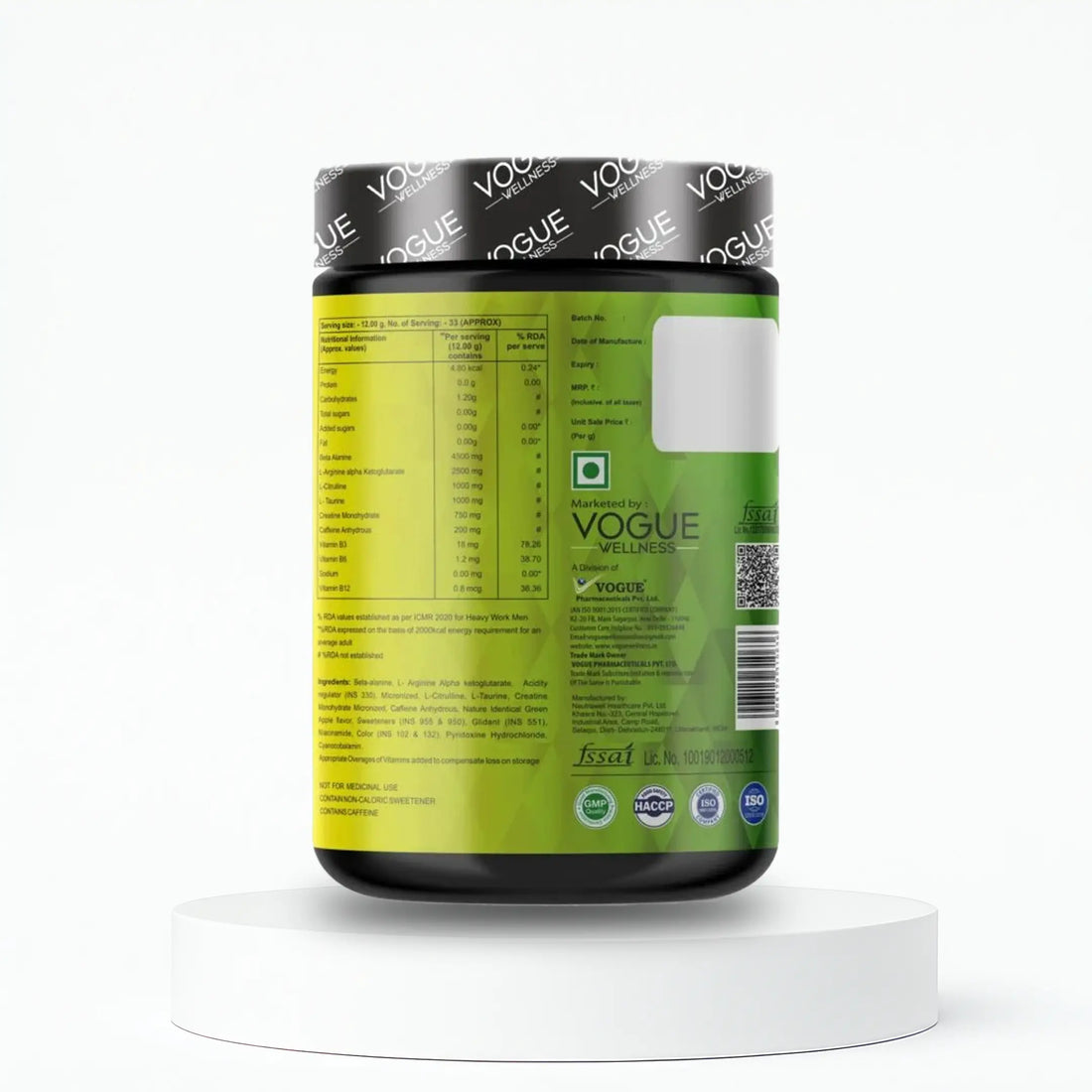 Pre Workout Powder Green Apple Flavor Sports Nutrition Supplement