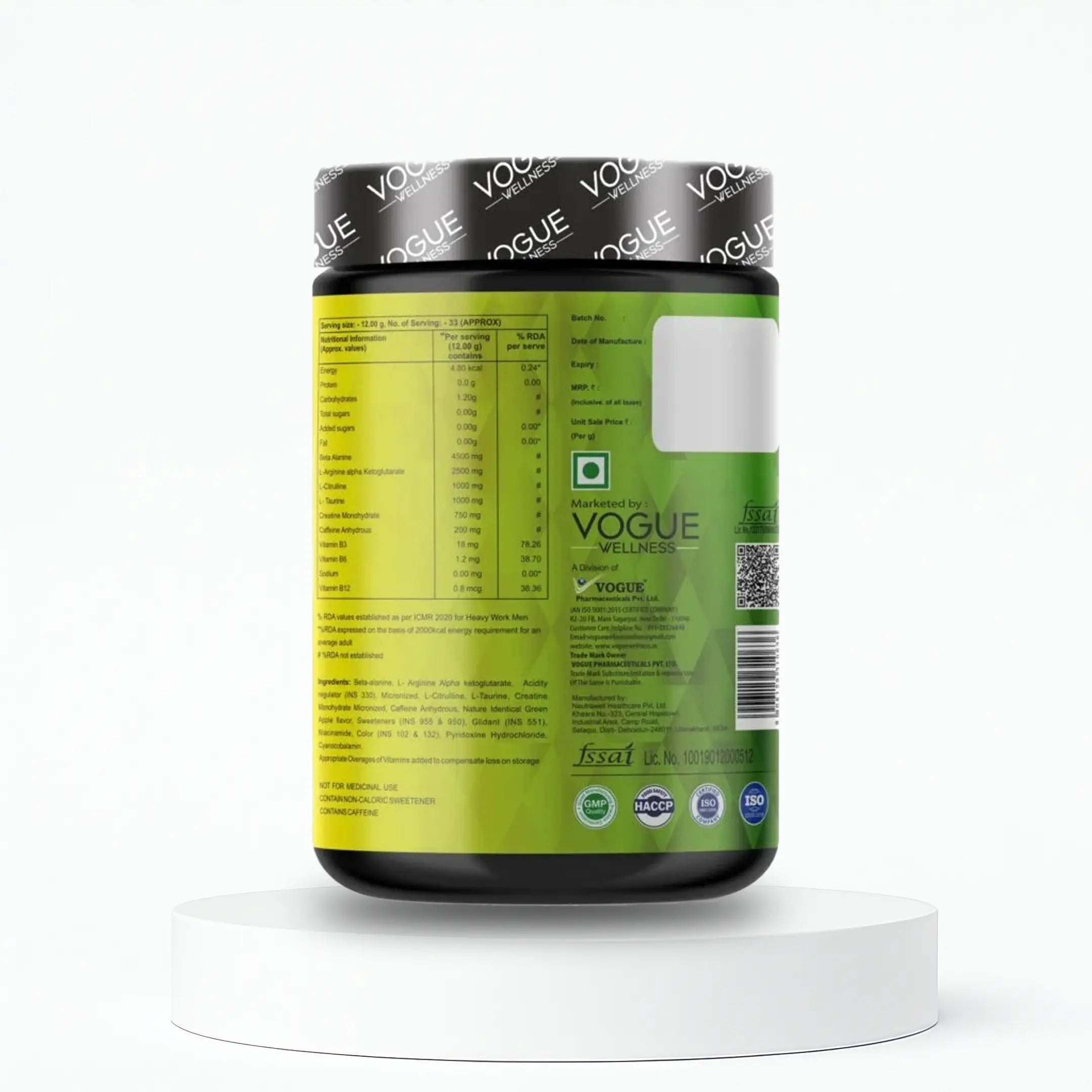 Pre-Workout Powder Green Apple Flavour | 400g