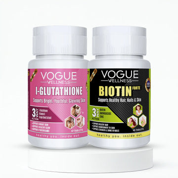 Biotin 60 Tablets & L-Glutathione 30 Tablets Combo | Healthy Hair, Skin Glow & Strong Nails